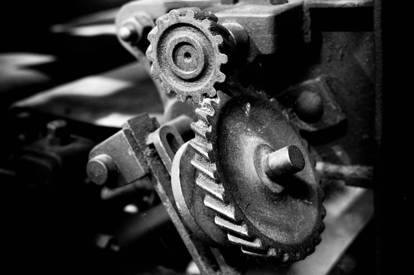 Greasy gear drive coated in compound before solvent cleaning